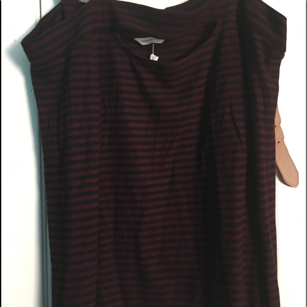 Off the shoulder showing Burgundy and black
